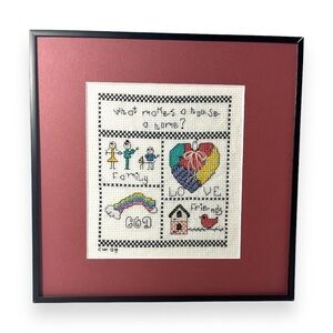 Vintage What Makes a House a Home Crossstitch Embroidery Frame No Glass Handmade